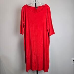 Eileen Fisher Bateau Neck Shift Dress Half Sleeve Viscose Jersey Red‎ XL